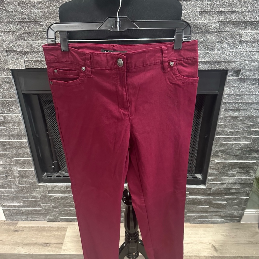 Zac & Rachel Women's Burgundy Straight Cropped  Leg Jeans